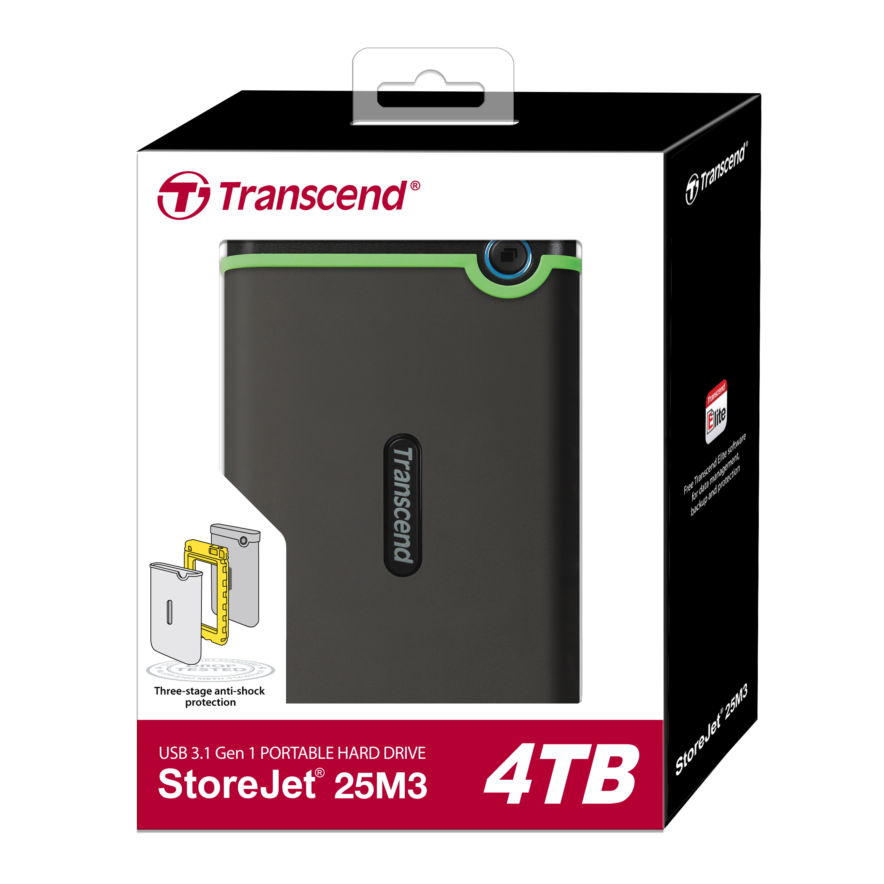 4TB Transcend StoreJet 25M3 USB3.1 Slim Portable Hard Drive ShockResistant
